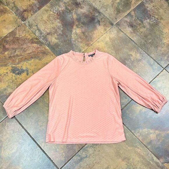 Adrianna Papell Pink Textured Long Sleeve Keyhole Back Medium - Picture 4 of 10